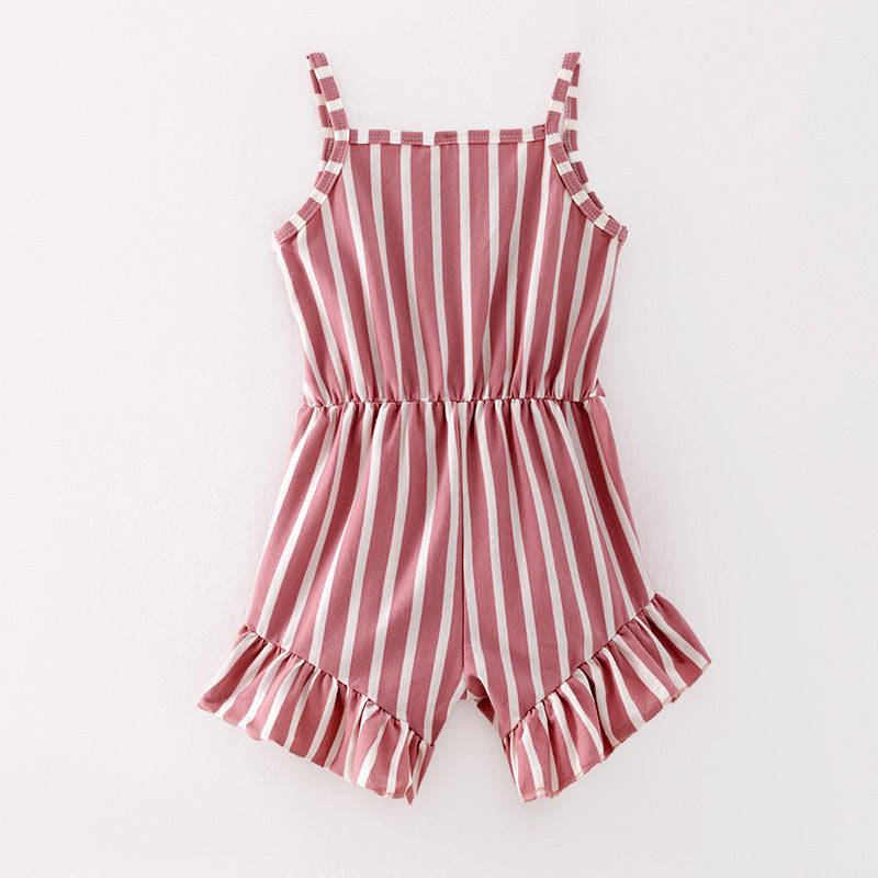 （In Stock）Girls Spring and Summer Pink Stripe Jumpsuit