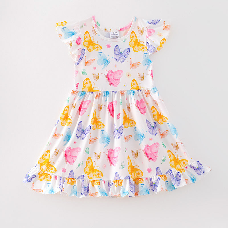 （In Stock）Girls Spring and Summer Floral Print Flying Sleeves Dress 2PCS