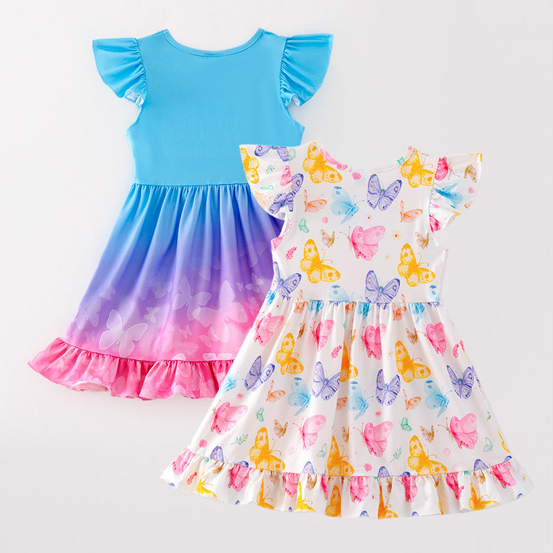 （In Stock）Girls Spring and Summer Floral Print Flying Sleeves Dress 2PCS