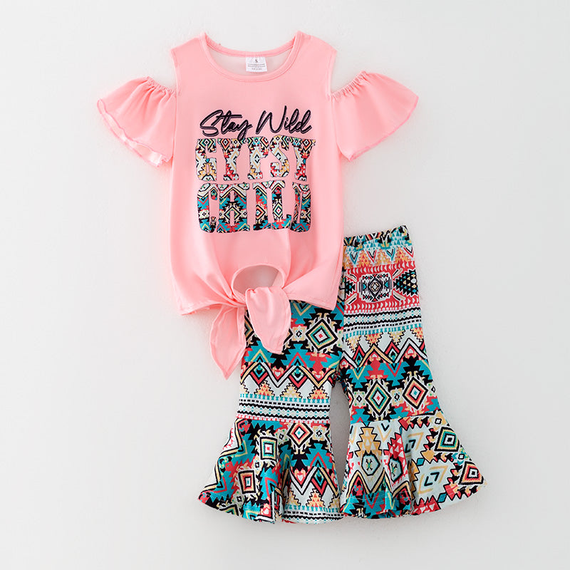 （In Stock）Girls Spring and Summer Stay Wild Print Outfit Set