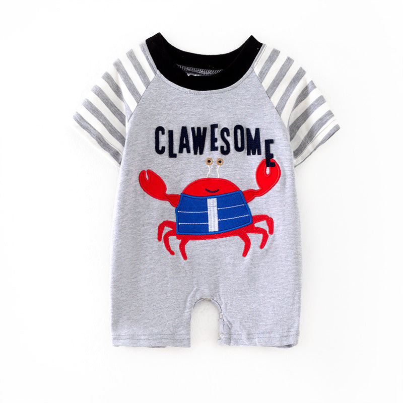 （In Stock）Toddler Boys Spring and Summer Crab Applique Romper