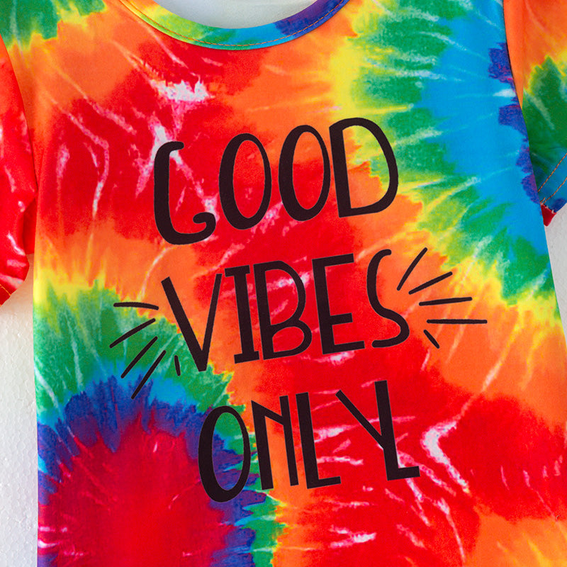 （In Stock）Girls Spring and Summer Good Vibes Only Print Shorts Set