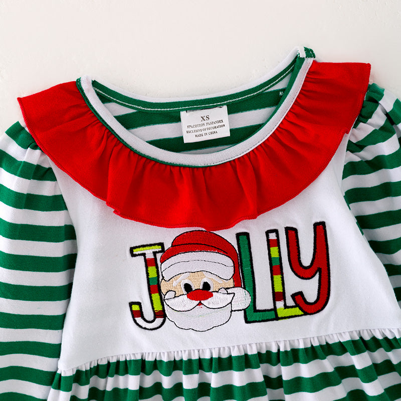 （In Stock L34-4-1）Girls Christmas Green Stripe Red Pants Set