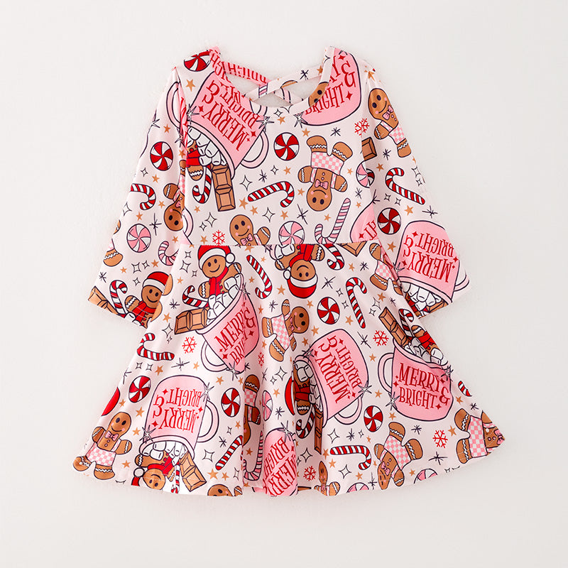 （Pre Order）Girls Christmas Gingerbread Man Print Dress