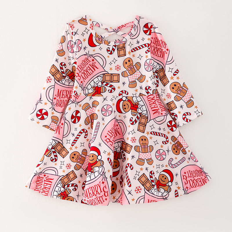 （Pre Order）Girls Christmas Gingerbread Man Print Dress