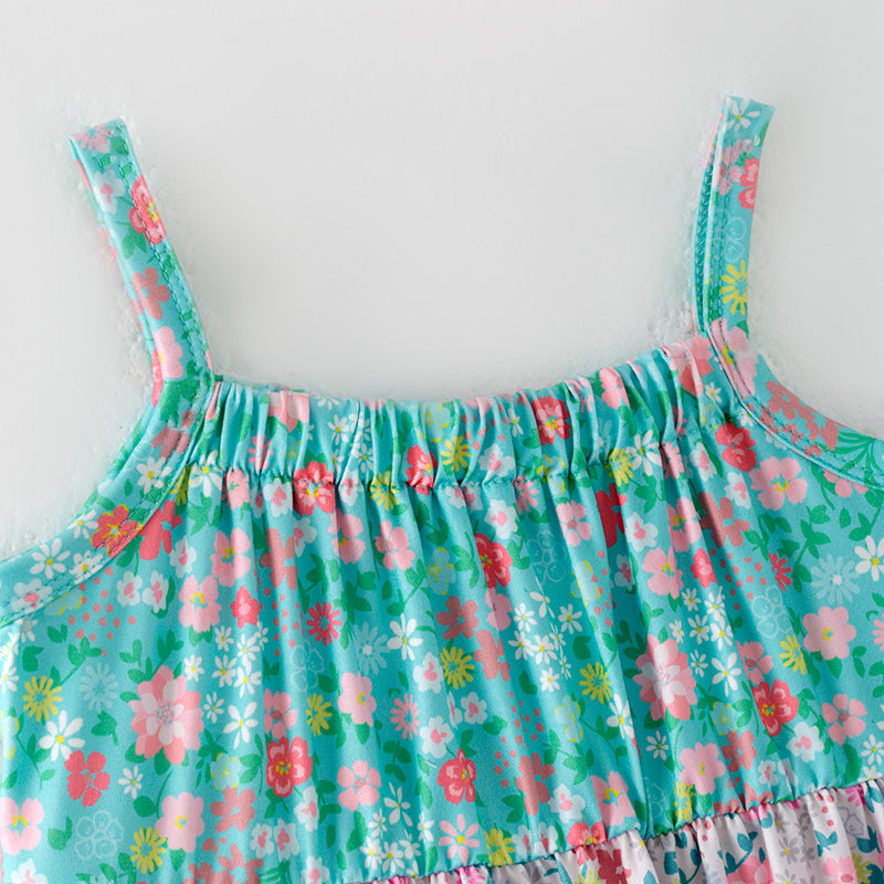 （In Stock）Girls Spring and Summer Floral Print Slip Dress