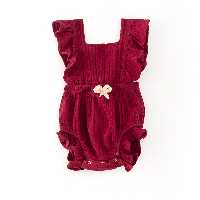 （In Stock）Toddler Girls Spring and Summer Fuchsia Cotton Romper