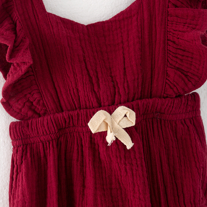 （In Stock）Toddler Girls Spring and Summer Fuchsia Cotton Romper