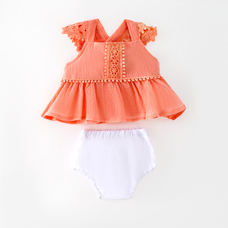 （In Stock）Toddler Girls Spring and Summer Coral Color Bloomer Set