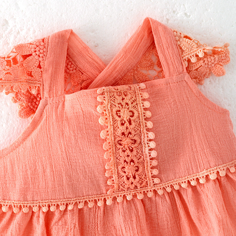 （In Stock）Toddler Girls Spring and Summer Coral Color Bloomer Set