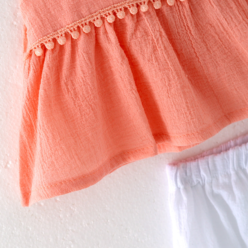 （In Stock）Toddler Girls Spring and Summer Coral Color Bloomer Set