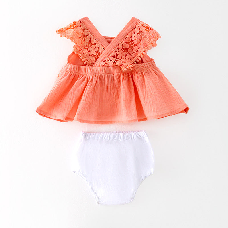 （In Stock）Toddler Girls Spring and Summer Coral Color Bloomer Set