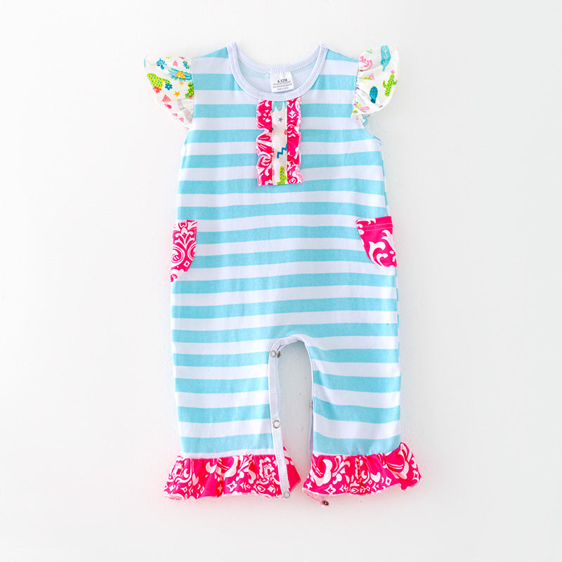 （In Stock）Toddler Girls Spring and Summer Baby Blue Stripe Romper