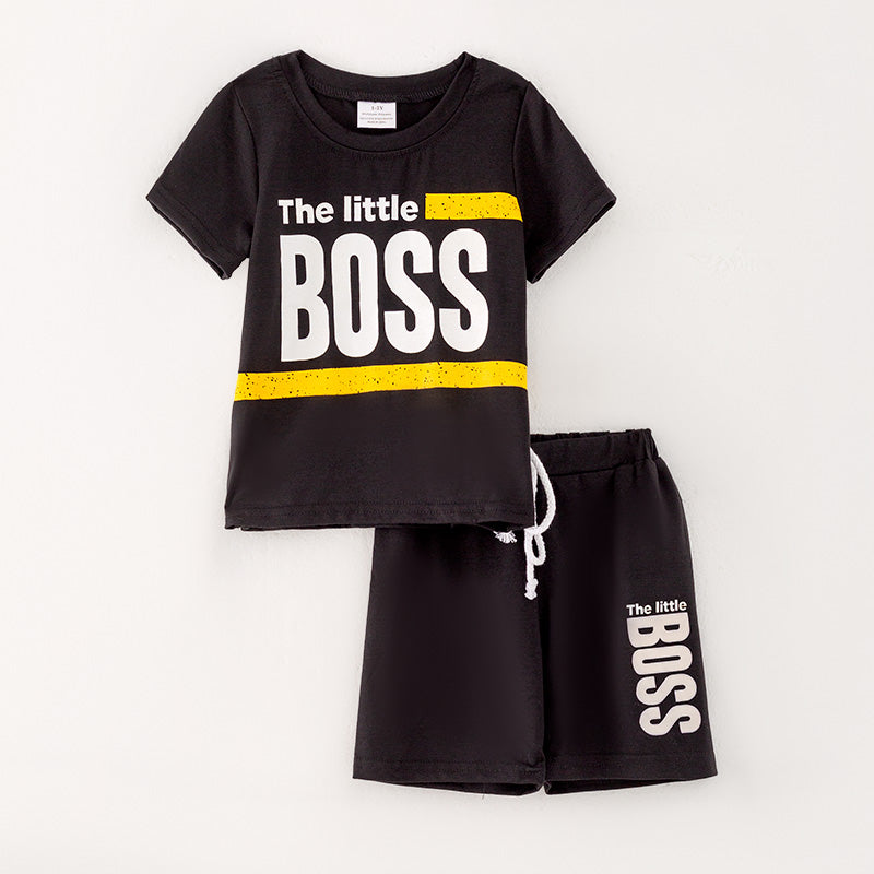 （In Stock L14-1-1）Boys "BOSS" Print Short Set