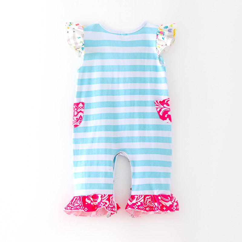 （In Stock）Toddler Girls Spring and Summer Baby Blue Stripe Romper