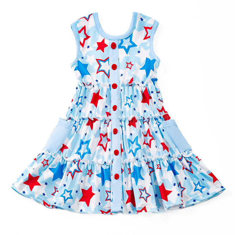 （Pre Order）Patriotic Blue Star Print Sleeveless Dress