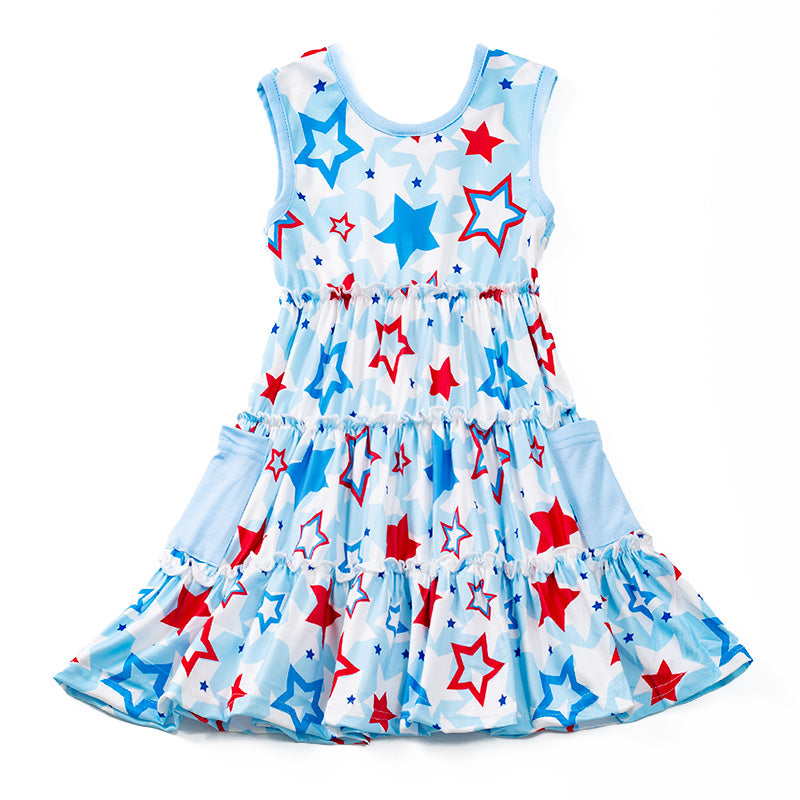 （Pre Order）Patriotic Blue Star Print Sleeveless Dress