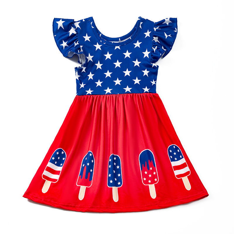 Girls Patriotic Popsicle Star Print Dress