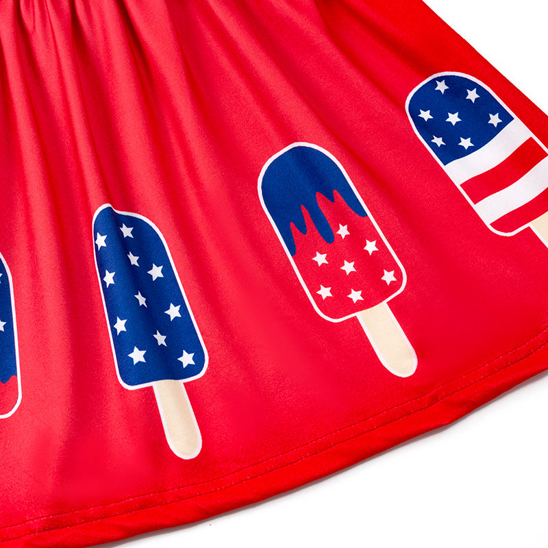 Girls Patriotic Popsicle Star Print Dress