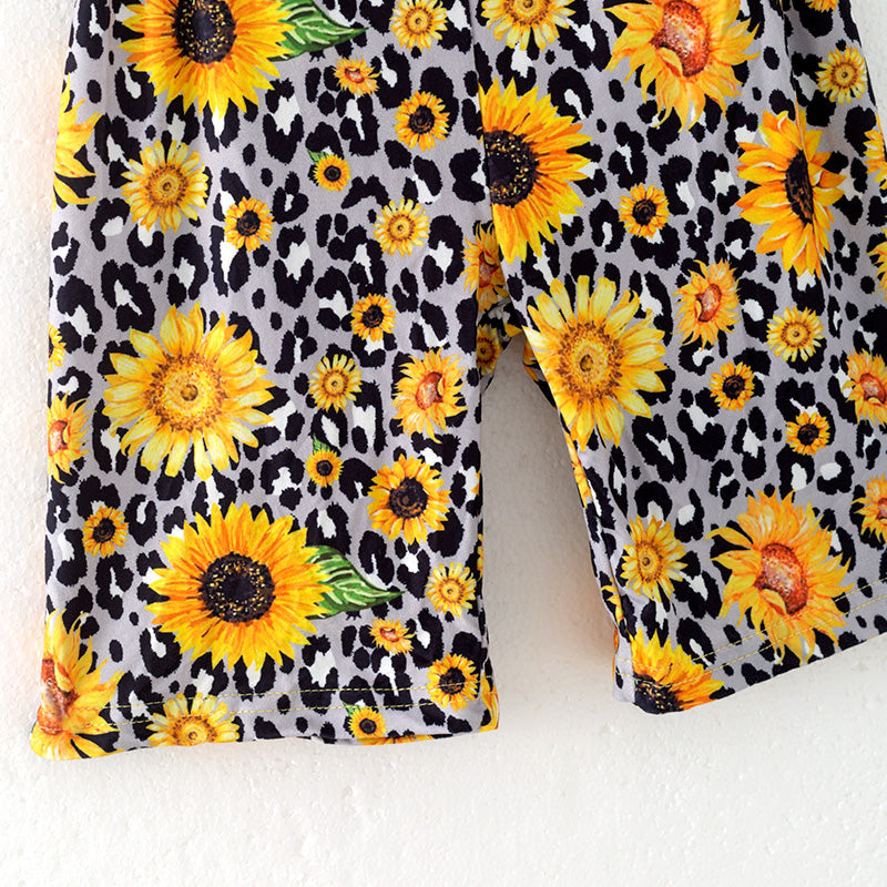 （In Stock）Girls Spring and Summer Sunflower Print Jumpsuit