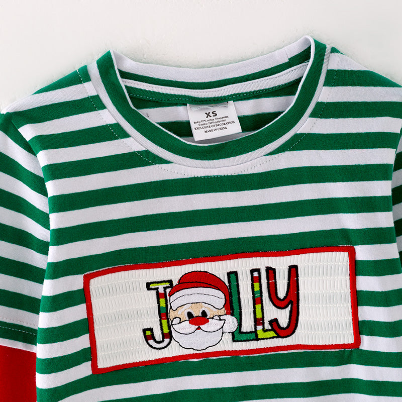 (In Stock L35-3-1)Boys Christmas Green Stripe Red Pants Set