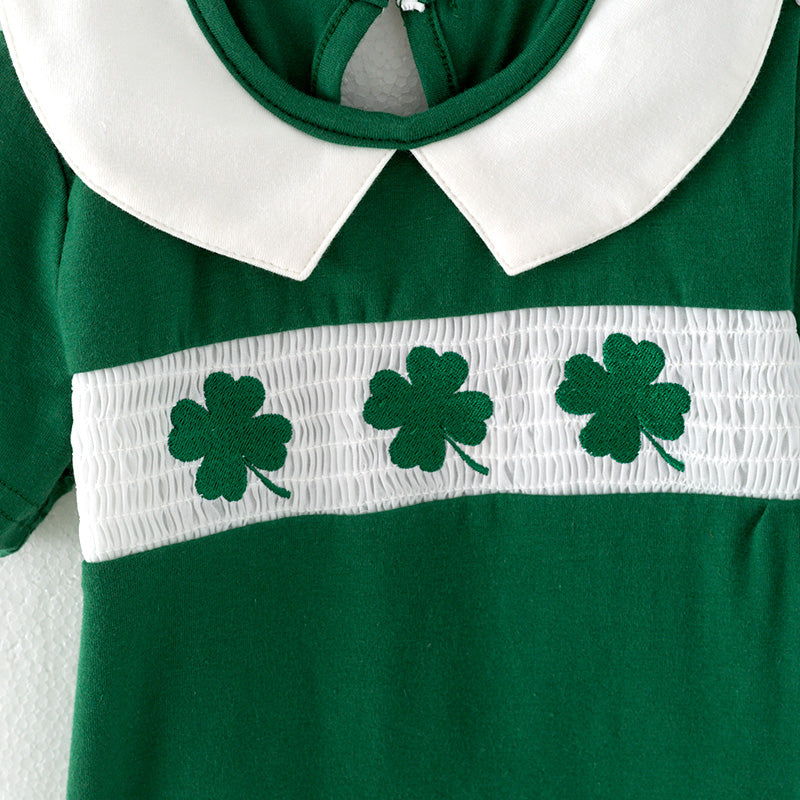 （In Stock）Girls St.Patrick's Day Shamrock Embroidery Smocked Top