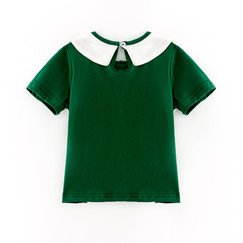 （In Stock）Girls St.Patrick's Day Shamrock Embroidery Smocked Top