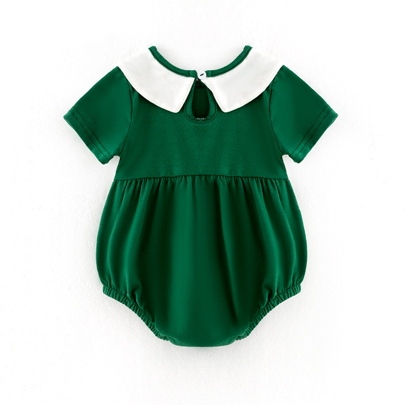 （In Stock）Toddler Girls St.Patrick's Day Shamrock Embroidery Smocked Romper