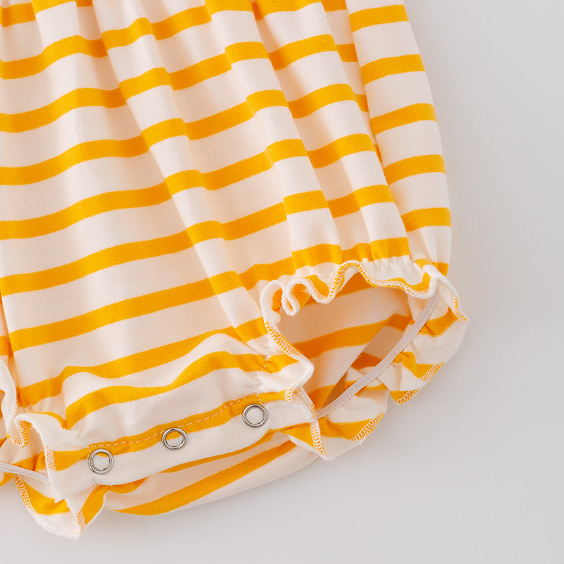 (In Stock A1-3-3)Baby Girls Cartoon Embroidery Yellow stripe Romper