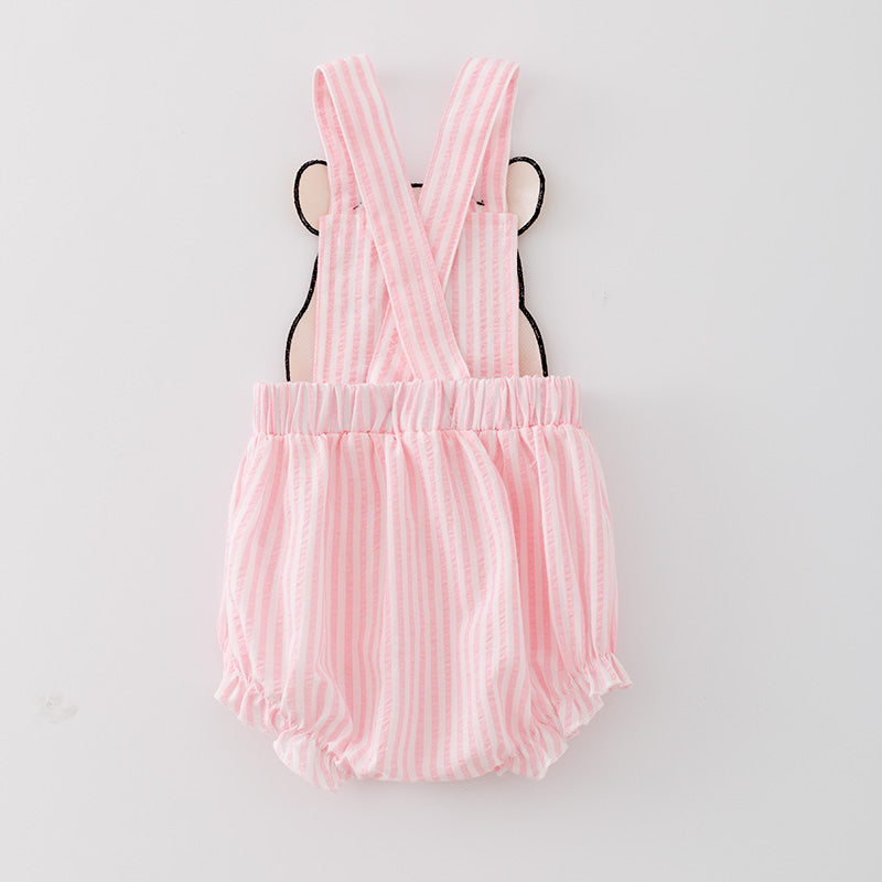 (In Stock A1-3-3)Baby Girls Cartoon Embroidery Pink Stripe Romper