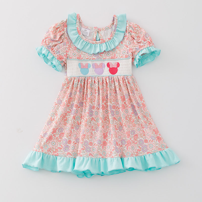 (In Stock A1-5-3)Girls Cartoon Embroidery Puff Sleeve Dress