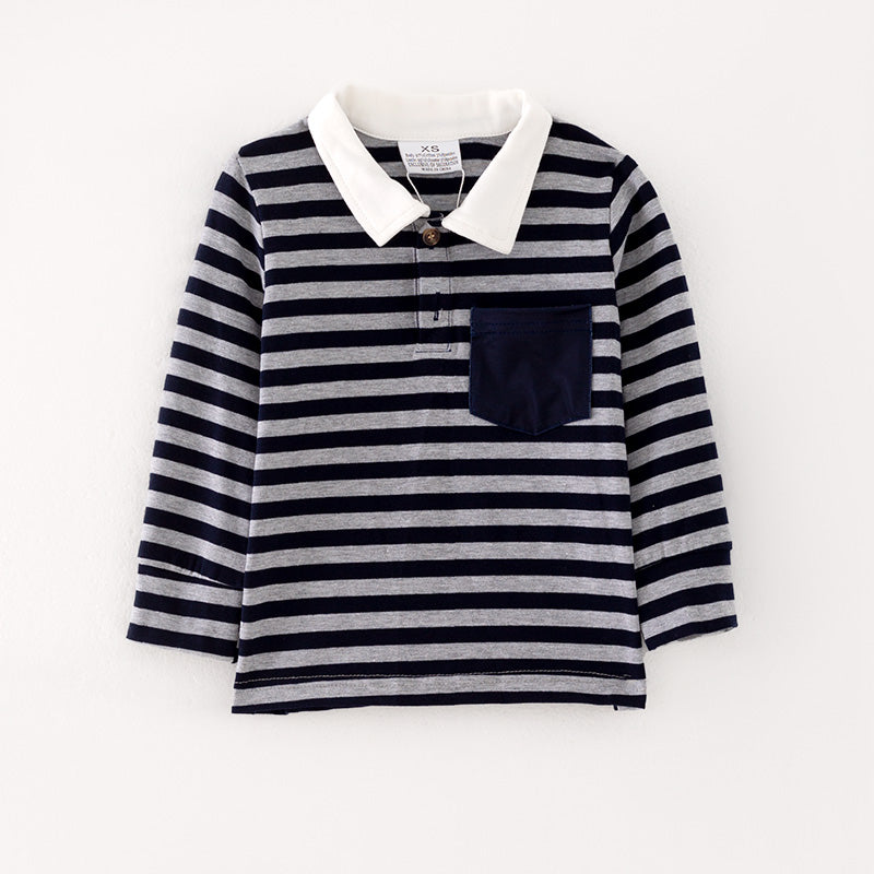 （In Stock G27-3-2）Boys Gray-blue Stripe Top