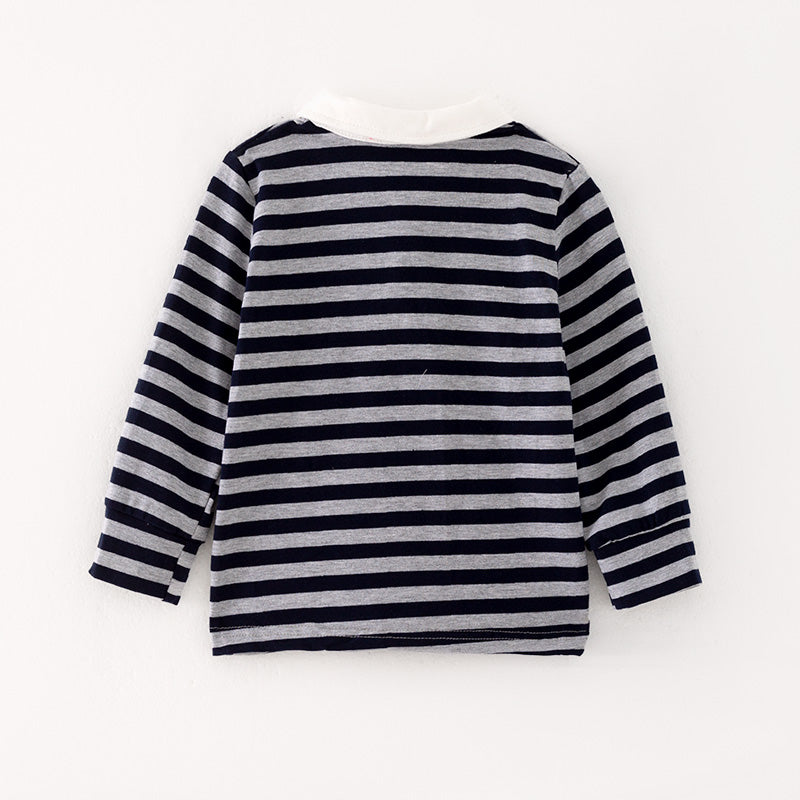 （In Stock G27-3-2）Boys Gray-blue Stripe Top