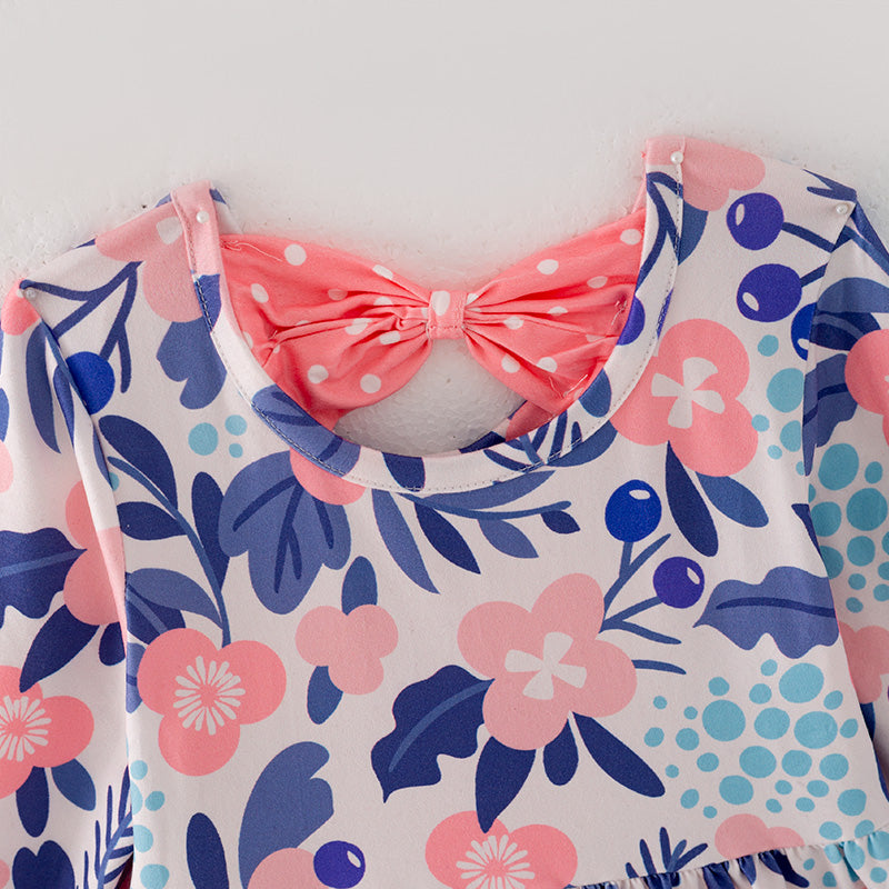 （In Stock G32-1-3）Girls Blue Floral Print Dress