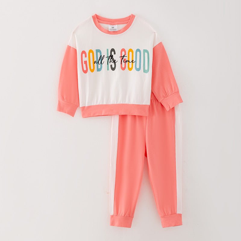 （In Stock L25-2-1）Girls “GOD IS GOOD” Print Outfit Set