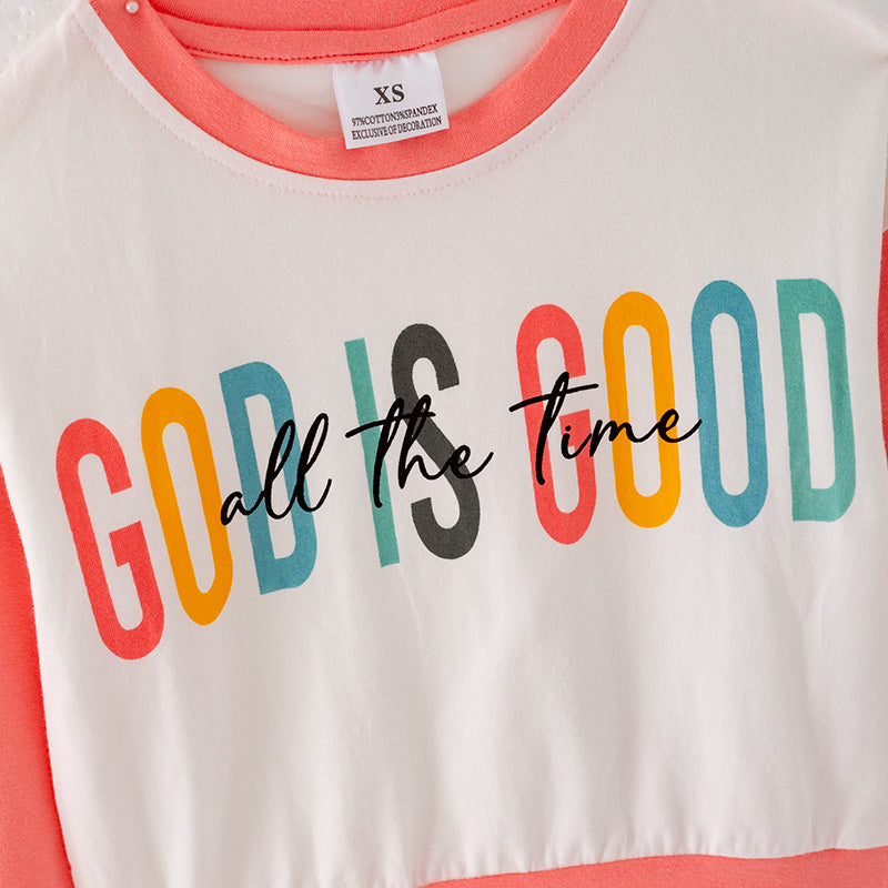 （In Stock L25-2-1）Girls “GOD IS GOOD” Print Outfit Set