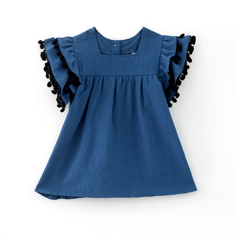 （In Stock）Girls Spring and Summer Navy Cotton Dress