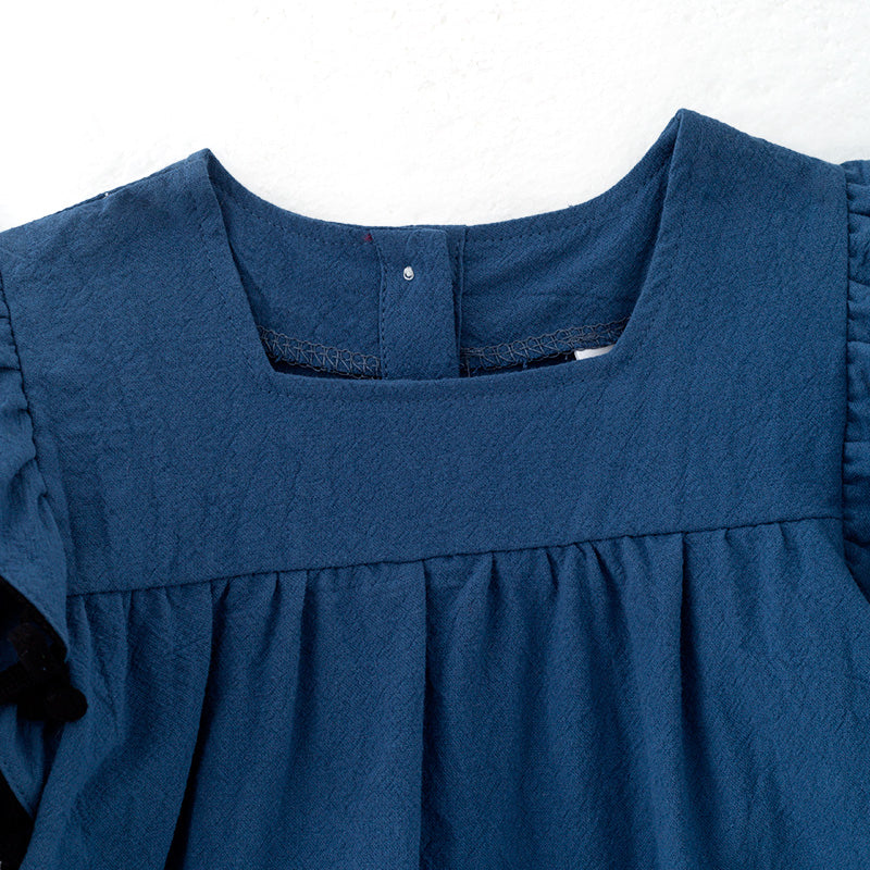 （In Stock）Girls Spring and Summer Navy Cotton Dress