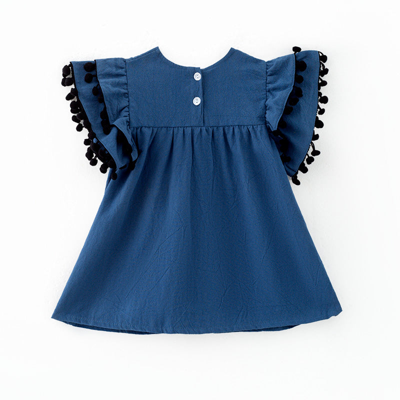 （In Stock）Girls Spring and Summer Navy Cotton Dress