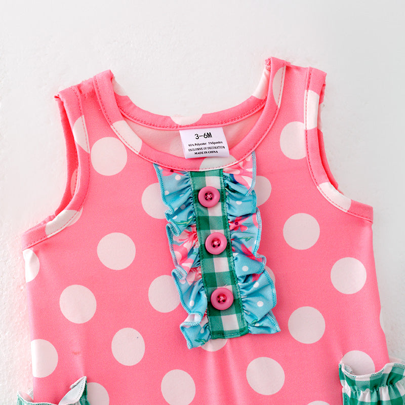 （In Stock）Toddler Girls Spring and Summer Pink Dot Print Romper