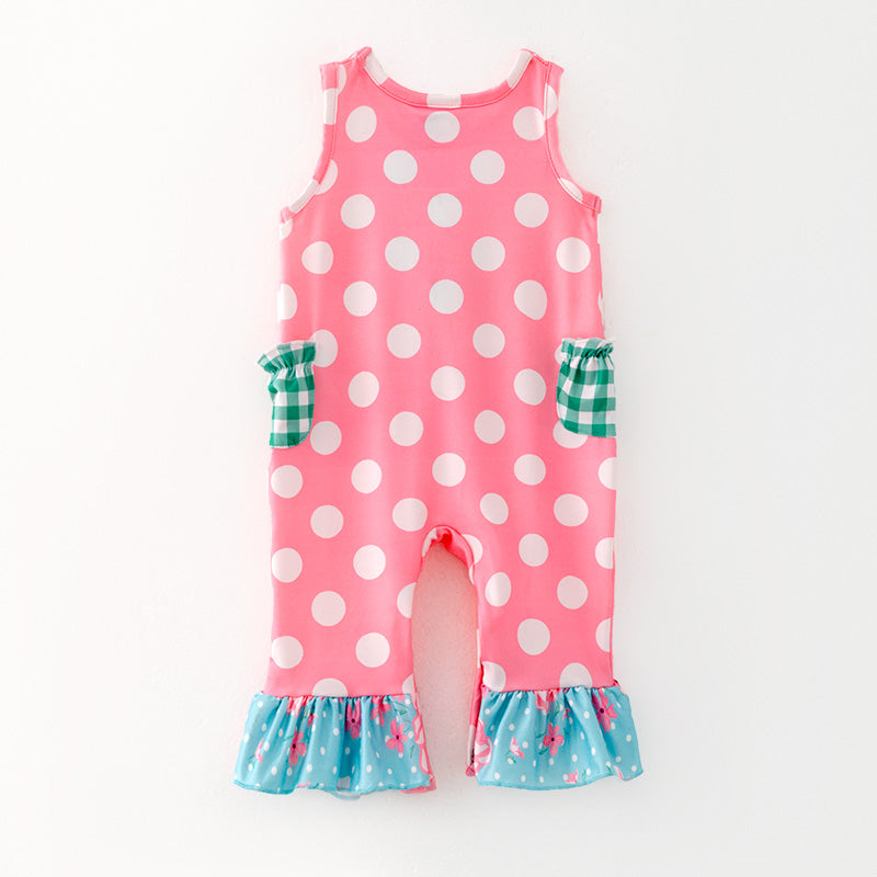 （In Stock）Toddler Girls Spring and Summer Pink Dot Print Romper