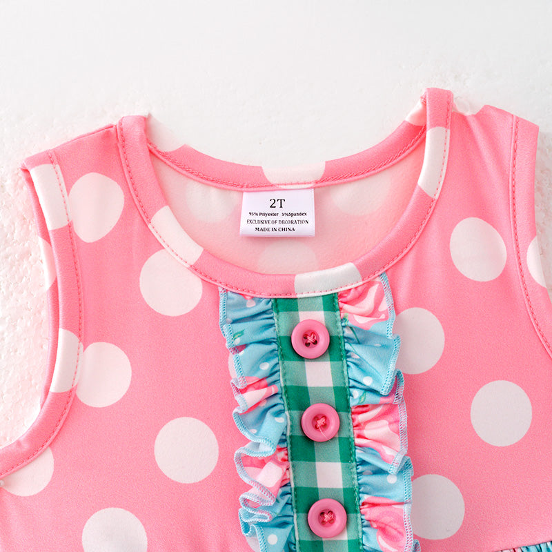 （In Stock）Girls Spring and Summer Pink Dot Print Outfit Set