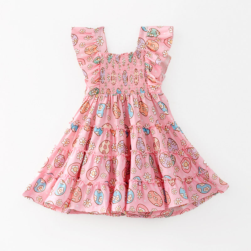 （In Stock）Girls Easter Print Smocked Dress