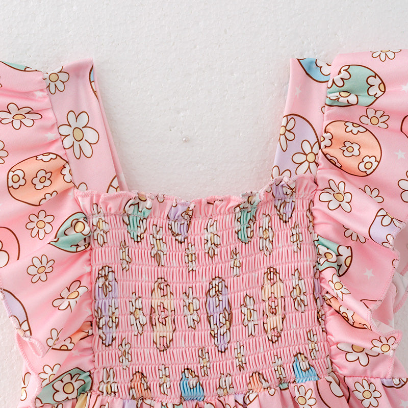 （In Stock）Girls Easter Print Smocked Dress