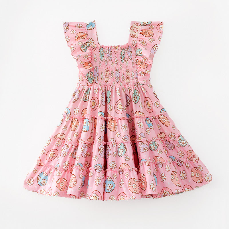 （In Stock）Girls Easter Print Smocked Dress