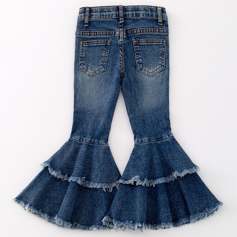 (In Stock G29-1-2)Girls Blue Ruffles Flared Jeans