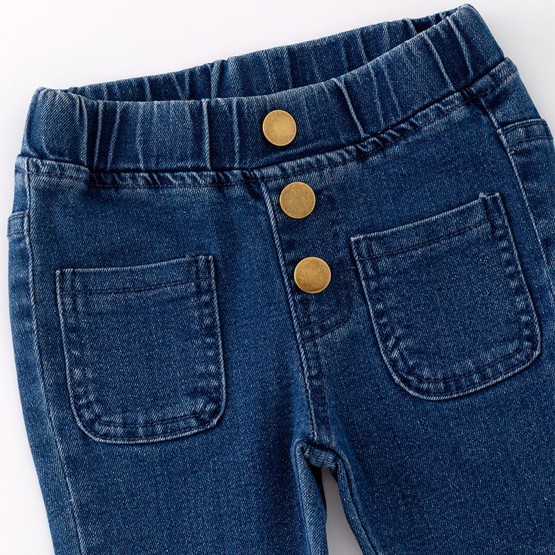 （In Stock G29-3-2）Girls Blue Elastic Jeans