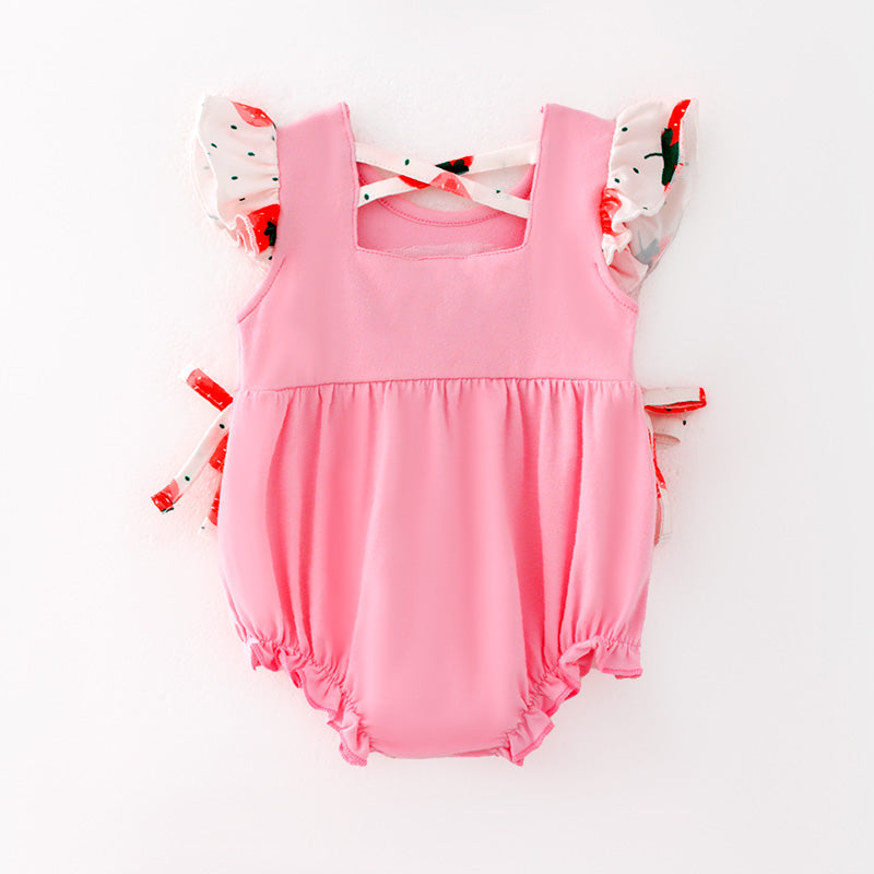 （In Stock）One Pack(4 Pieces total) Sale Toddler Girls Spring and Summer Strawberry Embroidery Romper