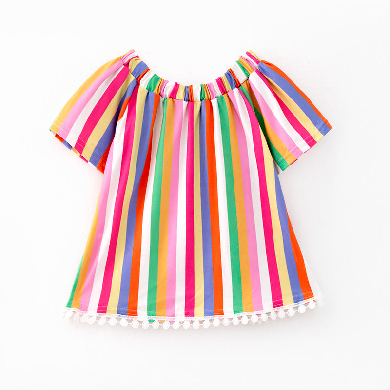 （In Stock）Girls Spring and Summer Colorful One-shoulder Top