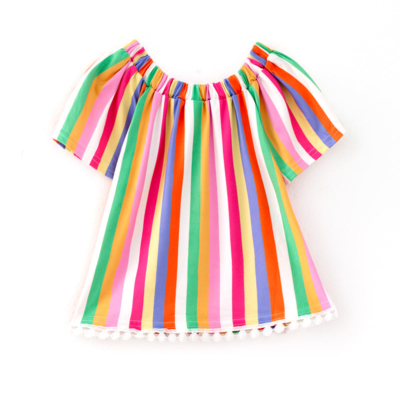 （In Stock）Girls Spring and Summer Colorful One-shoulder Top